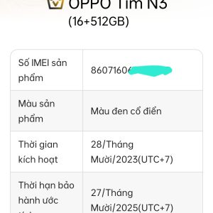 Oppo Find N3 (16-512Gb) đẹp 99% Quốc Tế BH T10-25 Black , Oppo FindN3